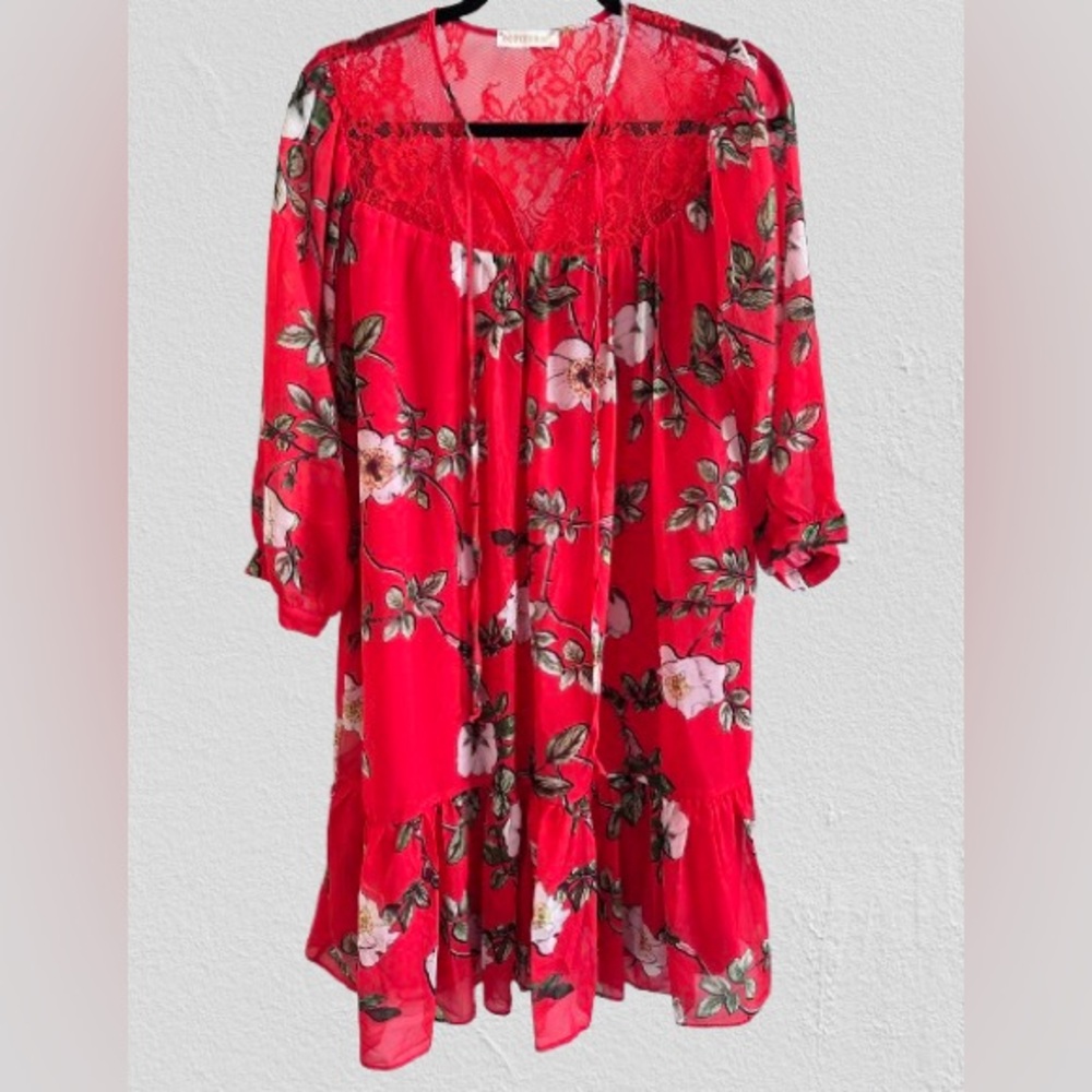 Vibrant Red Floral Mini Dress